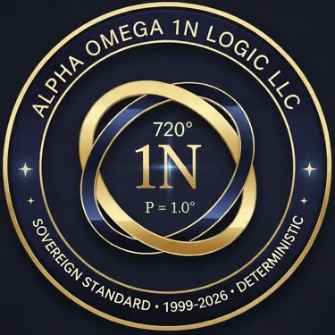 Alpha Omega 1N Logic emblem — the 1N mark within a gold seal
